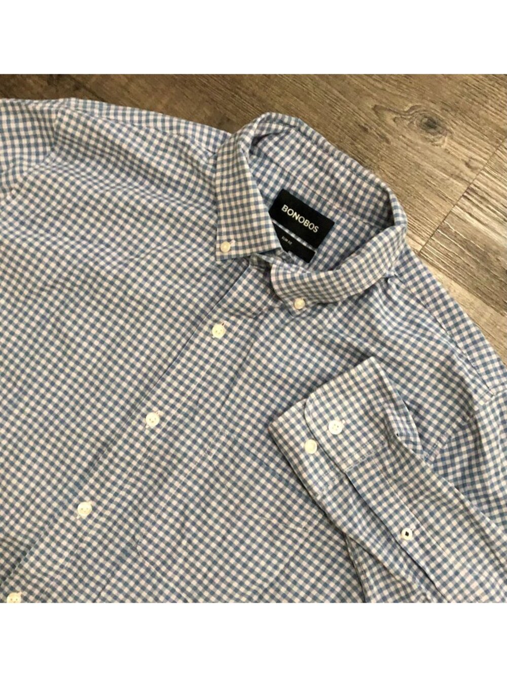 Bonobos Mens Medium Slim Fit Blue & White Checked Button Up Shirt